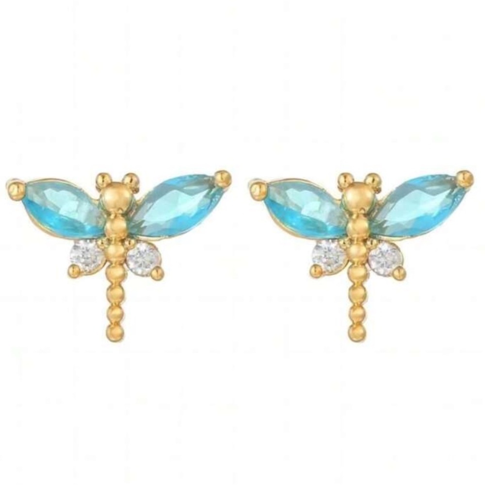 Cubic Zirconia Dragonfly Stud Earrings